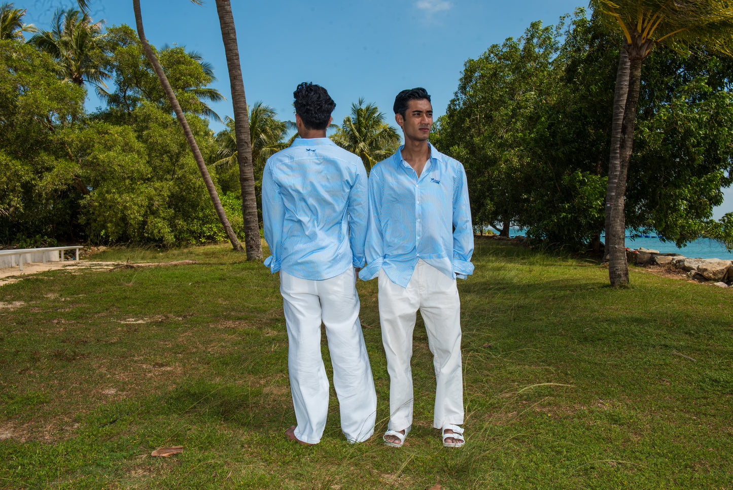 Sky-Blue Striped Button-Up